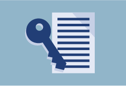 Symbolische Darstellung eines Schlüssels und eines Dokuments, weist auf den Kauf-/Mietrechner für Immobilien hin.