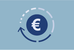 Symbolische Darstellung einer Euro-Münze mit einem kreisförmigen Pfeil, verweist auf den Tilgungsrechner in der Immobilienfinanzierung.